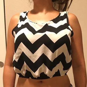 Off white and black chevron striped crop top